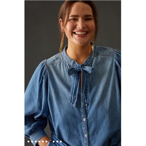 Pilcro Anthropologie Tie Front Denim Button Down Blouse Women's Size XS - Picture 5 of 11